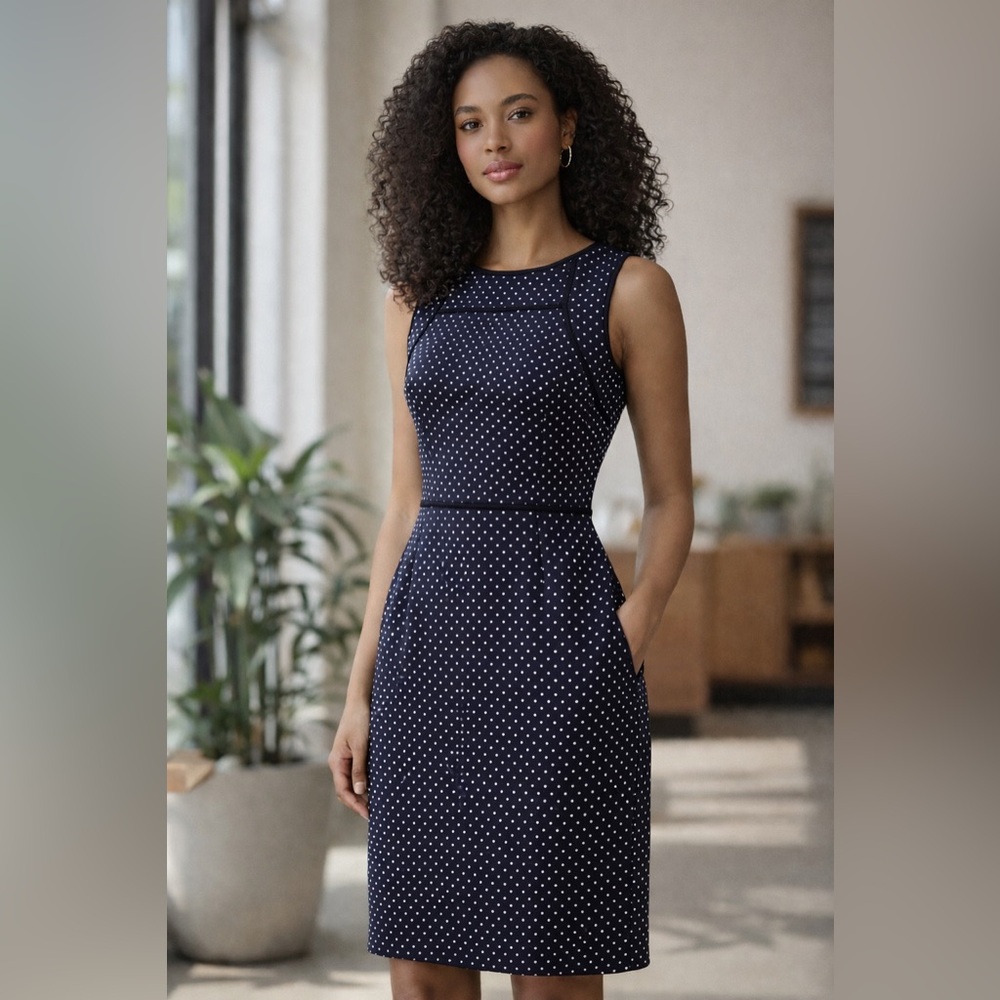 JCrew Navy and White Pin dot dress, Size 10